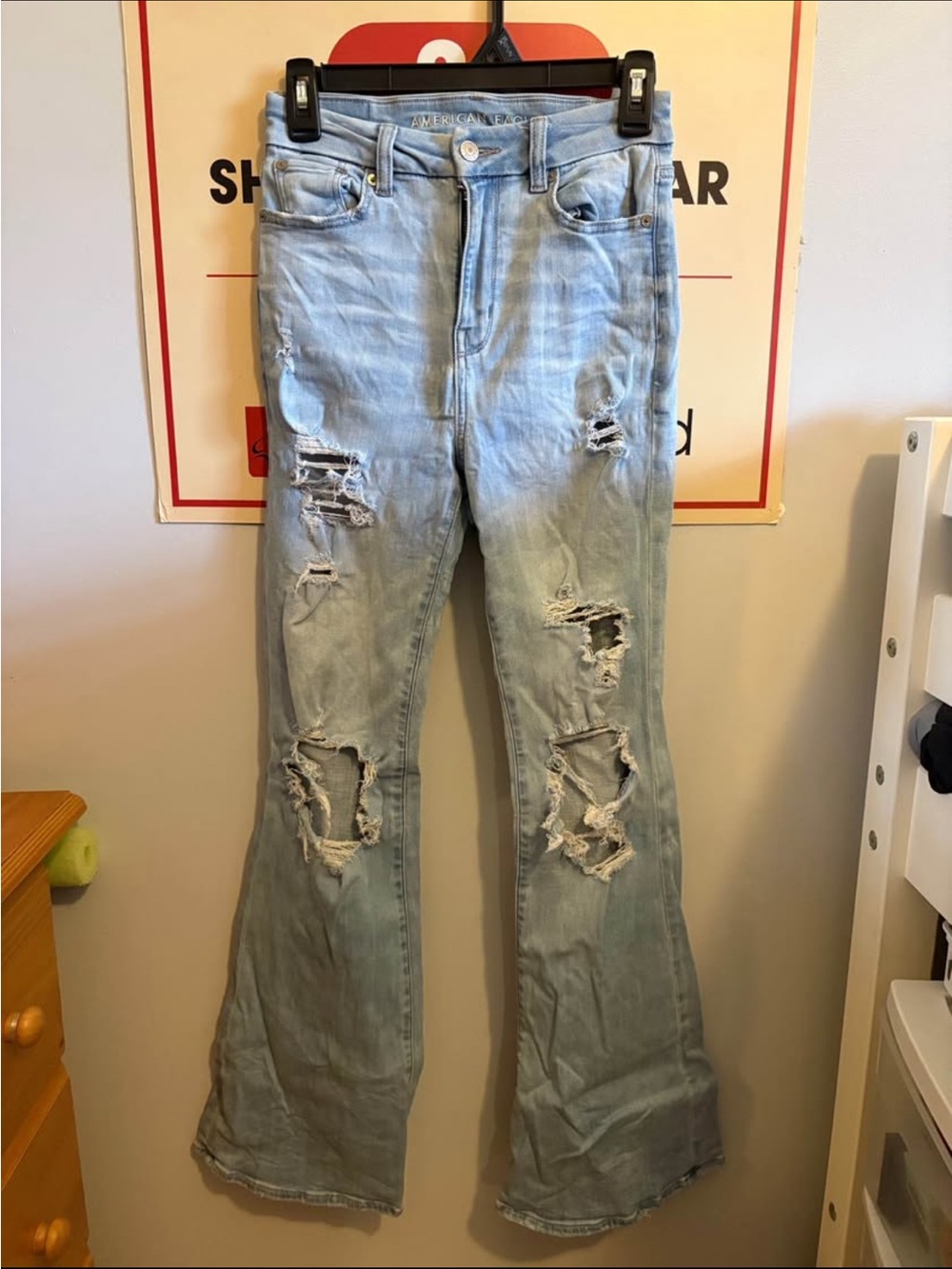 American Eagle Outfitters Light Blue Distressed Flare Jeans